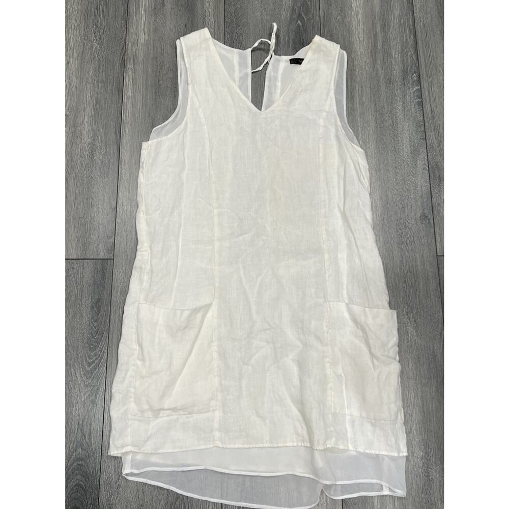 Zara Linen Blend Shift Women's Pockets Mini Dress White Small A005623